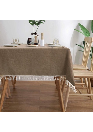 Açık Kahve Modern Katı Dikdörtgen Yuvarlak Yemek Masa Örtüsü Dantel Su Geçirmez Masa Örtüsü Kapak Parti Ev Masa Dekorasyonu