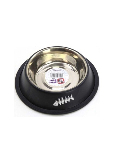 Playfull Balık Desenli Siyah Çelik Mama ve Su Kabı 16 Oz PFMK-4102