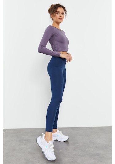 Tommy Life İndigo Yüksek Bel Toparlayıcı Slim Fit Dar Paça Kadın Tayt - 94011 İndigo