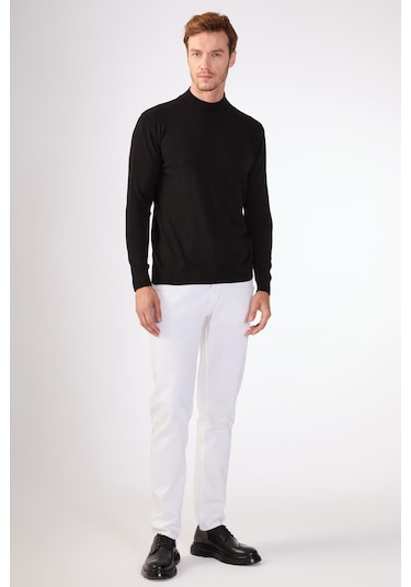 Dufy %100 Pamuk Slim Fit Düz Erkek Triko - Siyah