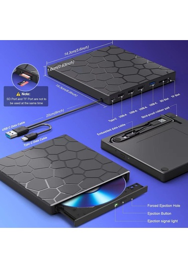 Valkyrie 8in1 Harici Cd Dvd Okuma Yazma Usb 3.0 Hub Çok Amaçlı External Drive Tf Sd Kart Okuyucu