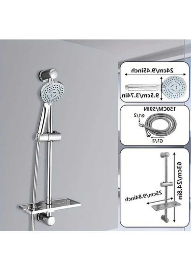 Fastbuy Challenger Simli Takım Elbise: Paslanmaz 5 Fonksiyonlu Duş Başlığı Seti, Ayarlanabilir Yükseklik, 59'' Hortum & Raf