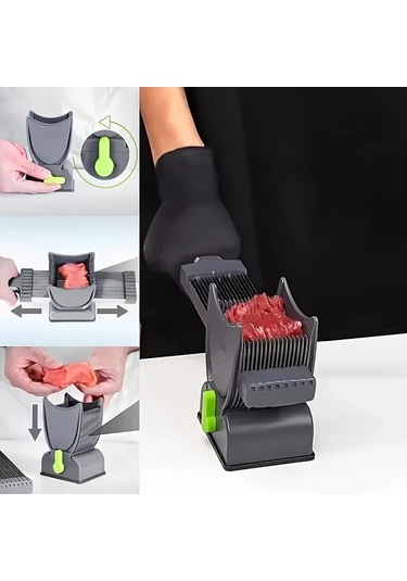 Honeybeeshop Paslanmaz Çelik Manuel Et Sebze Kesici Siyah Ayarlanabilir Vantuzlu Hızlı Dilimleyici Pürüzsüz Kesim Çok Fonksiyonlu Mutfak Aracı Siyah