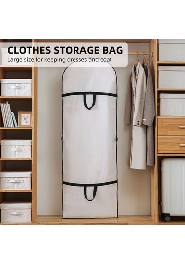Jeehugo 2 Adet 60x180cm Peva Materyal Gelinlik Kıyafet Koruyucu Çantası - Su Geçirmez, Katlanabilir, Askı Desenli, Özlüklü,防尘罩 Beyaz