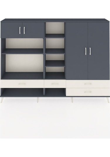 Arges Dolap 12 Raflı 4 Çekmeceli 4 Kapaklı 220x30x163 Antrasit-an Antrasit-antrasit/aytaşı
