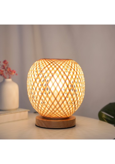 Neoglint Kahverengi Başucu Lambası Yatak Odası Rahat Bambu Dokuma Lamba Diğer