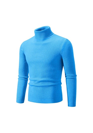 Mavi 2023 Sonbahar/kış Yeni Erkek Altlığı Yüksek Polo Yaka Örgü Düz Renkler Kazak Erkek Altlığı Mavi