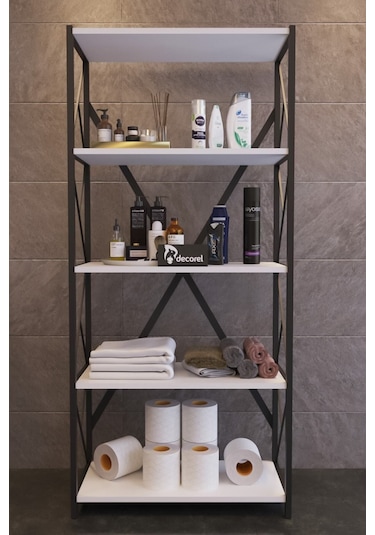 Morpanya Mony Metal Banyo Rafı Ünite 5 Raflı Banyo Düzenleyici Raf Deterjan Havlu Rafı 150 Cm Beyaz