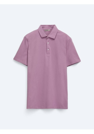Kip Eflatun Düz Polo Yaka %100 Pamuk T-shirt Eflatun