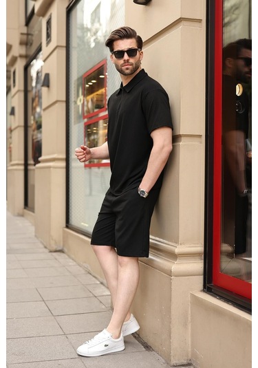 Siyah Polo Yaka T-shirt Şort Takım E7363