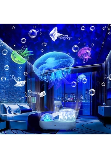 Honeybeeshop 6 In 1 Projeksiyon 1 Adet Yıldız Led Gece Lambası Projeksiyonu 3-12 Yaş Kız Erkek Çocuk Hediye Yatak Odası Dekor Mavi Noel İçin Ideal 16renk Şarj Edilebilir