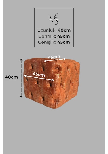 Küp Puf - Best İthal Kadife Babyface Kumaş Varak Baskı - Modern Ve Şık Dekoratif Puf&bench Kiremit