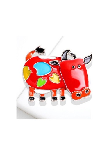 Kahverengi Talos Unisex Güzel Inek Sığır Broş Parti Pin Elbise Dekorasyon Takı Hediye