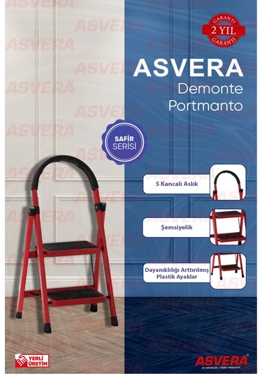 Safir Serisi Patika 2 Li Ev Tipi Katlanır Merdiven Hafif, Kaymaz, Dayanıklı Tasarım 1 Adet