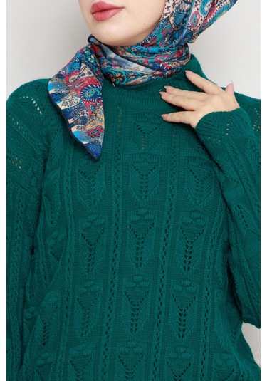 Dantel İşlemeli Jileli Triko Takım-zümrüt Yeşili-4437 Zümrüt Yeşili