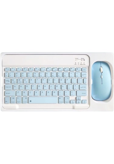 Mufunye Mavi 10 İnç Ultra İnce Sessiz Bluetooth Klavye + 1600 Dpı Mouse Seti - Cep Telefonu, Dizüstü, İpad Uyumlu - Klavye Dahili Pil İle