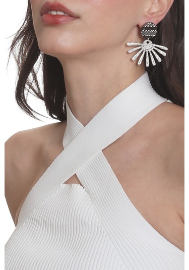 Labalaba Kadın Antik Gümüş& Lak Antrasit Kaplama Çivili Model Güneş Küpe Gümüş - Gri