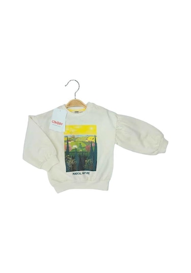 Çikoby Kız Bebek Magical Nature Yazılı Sweatshirt-13560 Ekru