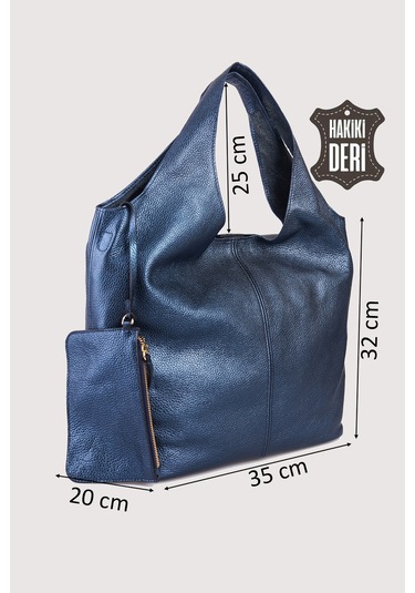 Hakiki Deri Kadın Omuz Çantası Lacivert Smr9199 Lacivert