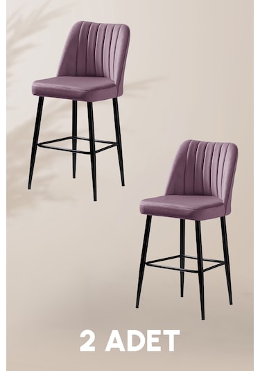 Ada Bar Sandalye - Babyface Lila - Metal Siyah Ayak 2 Adet Lila