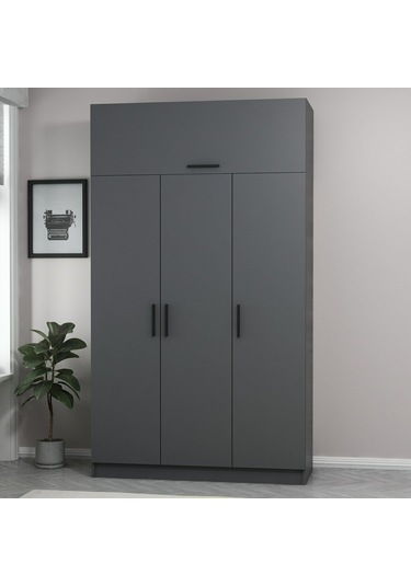 Minar Kale 3 Kapaklı 2 Çekmeceli Dolap Ve Yüklük Antrasit 235cm