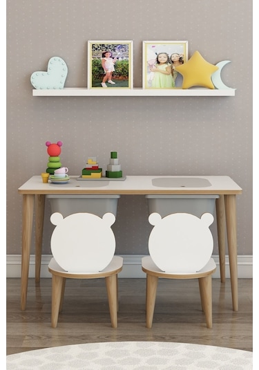 Moniev Çocuk Oyun Etkinlik Çalışma Masası Aktivite Masası Gri Gri