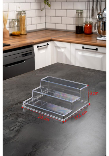 12'li Şeffaf Merdiven Standlı Cam Baharatlık Seti Kapaklı Beyaz Etiketli Baharatlık Takım Mh05slvr12 Beyaz - Şeffaf