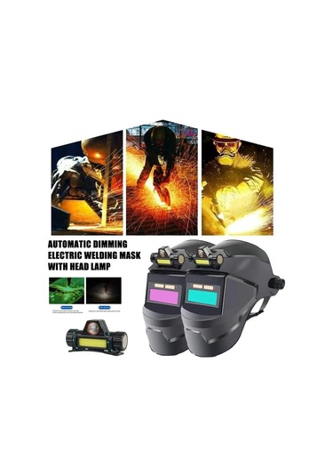 Kaynak Kask Kaynakçı Maske Ile Şarj Edilebilir Far Otomatik Karartma Purple