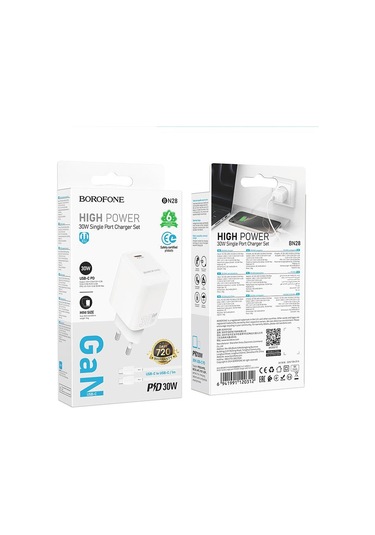 Borofone Bn28 Fuente Tek Portlu Pd30w Şarj Cihazı 1m Tip-c'den Tip-c Kabloya, Fiş Tipi: Ab Fiş Beyaz Beyaz