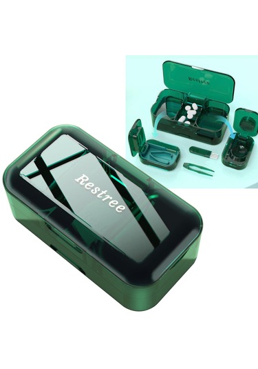 Homyl Taşınabilir Hap Saklama Kutusu 3'ü 1 Arada Yeşil Yeşil