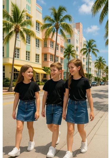 Çocuk Basic T-shirt Kız - Erkek Unisex %100 Pamuk 3'lü Süper Paket K-1