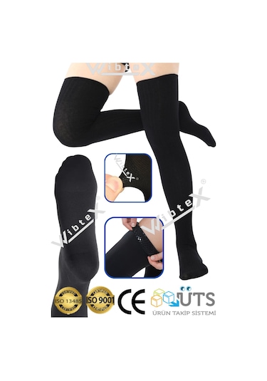 Wibtex Diz Üstü Varis Çorabı Kapalı Burun Siyah Renk