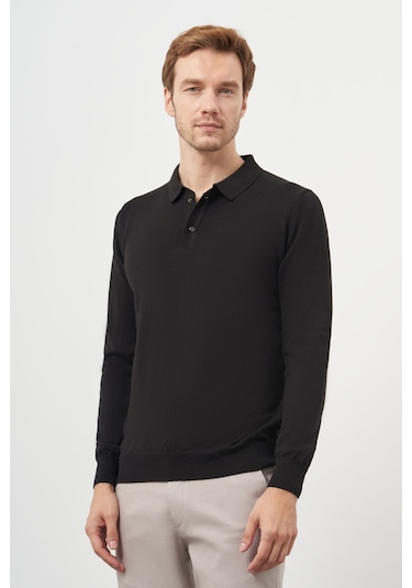 Morven Erkek Siyah Basic Polo Yaka Dynamic Fit Rahat Kesim Triko 26kc017003001 Siyah Siyah