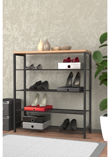 Retodesign 5 Katli Ayakkabilik- Banyo Rafi -çok Amaçli Raf 1890 Siyah - Atlantik Çam