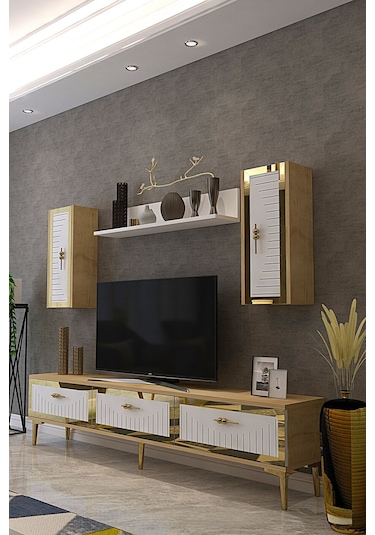 Tvr1801db - Tuna Tv Ünitesi Safirmeşe-beyaz Gold 180cm Safirmeşe - Beyaz
