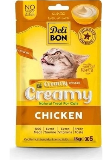Delibon Creamy Tavuklu Sıvı Kedi Ödül Maması 5 x 15 G