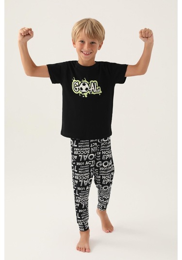 Roly Poly 3344 Goal Erkek Çocuk Pijama Takımı Siyah
