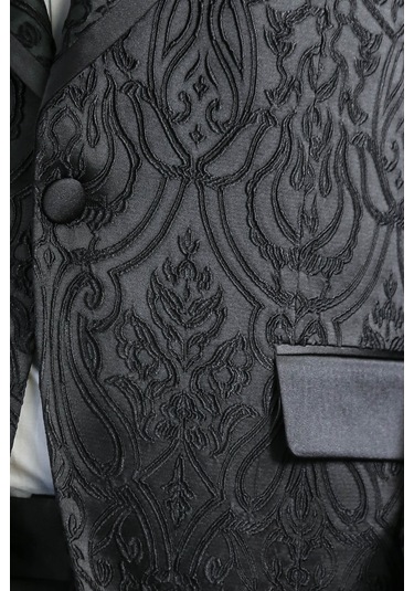 Damask Desenli S Al Yaka Siyah Smokin - Wessi Siyah