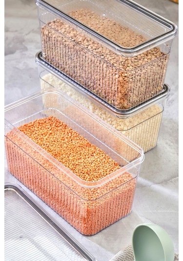 3 Parça Contalı Ve Sızdırmaz Kapaklı Saklama Kabı Seti Buzdolabı Ve Kuru Gıda Uyumlu 3x3600 Ml Şeffaf