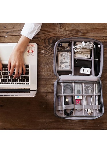Yifomall Büyük Boy Dijital Çantası: Usb Kablosu, Powerbank, Kulaklık Saklama Kutusu - Çok Fonksiyonlu Bölmeli, Ağ Çantası İzolasyonu, Serbest Ayarlanabilir Bölmeler - Bordo