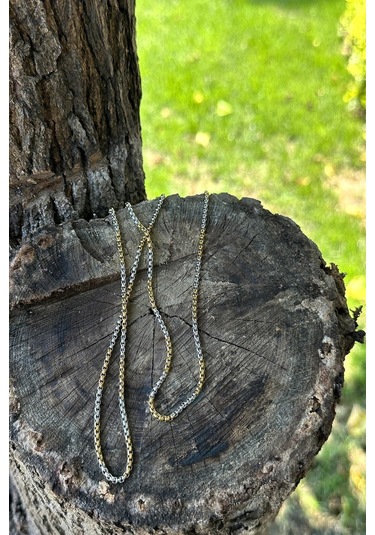 Örgü Model Şık Tasarım Silver Gold Renk Gümüş Ve Altın Renk 316l Çelik Zincir Kolye 65cm Altın - Gümüş