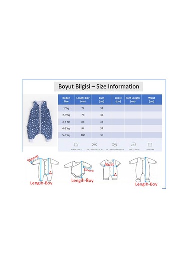 Premium Kalite 2,5 Tog 100% Pamuk Penye Astarlı Kız -erkek Çocuk Uyku Tulumu Lacivert