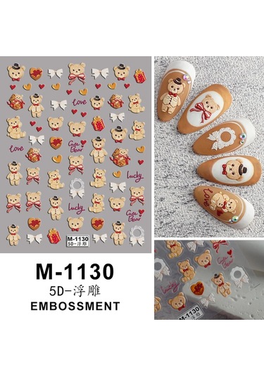 Nail Art Etiketler Çıkartmaları 5d Kabartmalı Kendinden Yapışkanlı Karikatür Çiçek Kelebek Yıldız Tırnak Çıkartmaları Haki / Tan