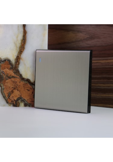 MERALLI INOX 1'li anahtar, hakiki fırçalanmış paslanmaz çelik, çerçevesiz 86×86 Modüler  kasa dahil