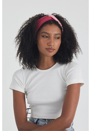 Beyaz Kısa Kol Bisiklet Yaka Vücuda Oturan Kaşkorse Crop + Bandana Set %100 Pamumklu, Esnek Rahat Beyaz-fuşya-pembe