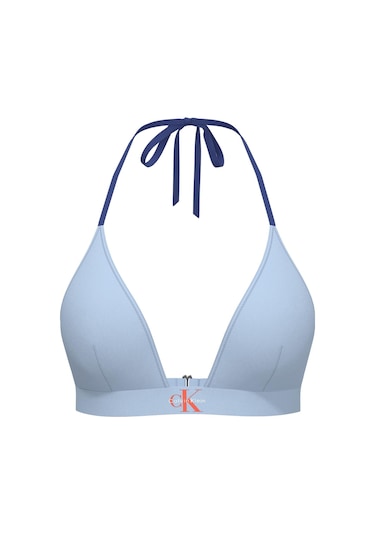 Calvin Klein Kadın Mavi Logo Detaylı Üçgen Bikini Üstü-13551 Mavi