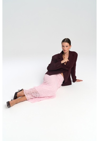 Veylia Uzun Pembe Dantel Etek Pembe