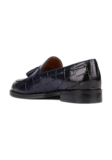 Shoetyle - Lacivert Croco Deri Püsküllü Erkek Klasik Ayakkabı 250-7951-839-lacivert