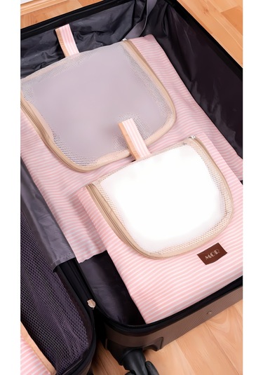 6'lı Bej Valiz Düzenleyici I Bavul Içi Organizer Set I Seyahat Hurcu X Açık Pembe