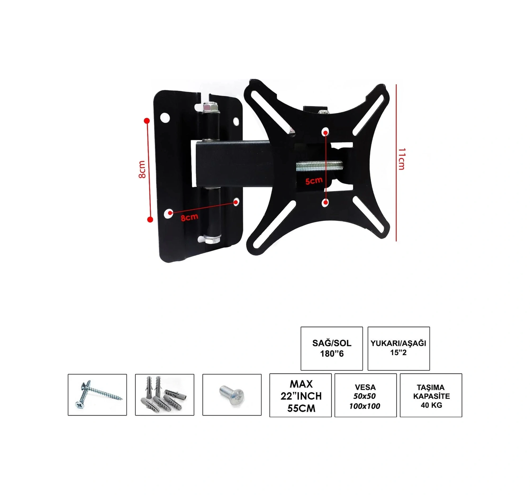 Polaxtor 22kh Lcd Tv Askı Aparatı Hareketli Tek Kollu 19-27 İnç 50-69cm